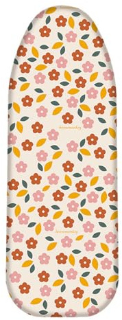 Bügelbrettbezug 120X40 Gelbe Und Rosa Blumen Mit Wärmereflexion Und Schnellbügelfunktion, bezug bügelbrett Ausgestattet Mit Zugseil Und Polsterung, Hitzebeständig,Waschbar