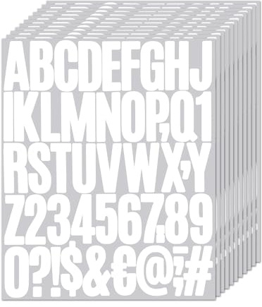 10 Sheets 500 Pcs White Vinyl Letter Stickers, 2 Inch/5cm Self Adhesive Mailbox Numbers Stickers Waterproof Alphabet Numbers Symbols Sticker for Mailbox, Window, Door, Cars, Address Number