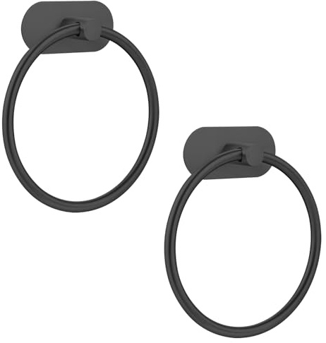 Lot de 2 Anneaux Porte-Serviettes Auto-adhésifs pour Salle de Bain, Cuisine, avec adhésif Puissant, sans perçage, en Acier Inoxydable, antirouille - Organiseur Moderne de Salle de Bain Noir Mat