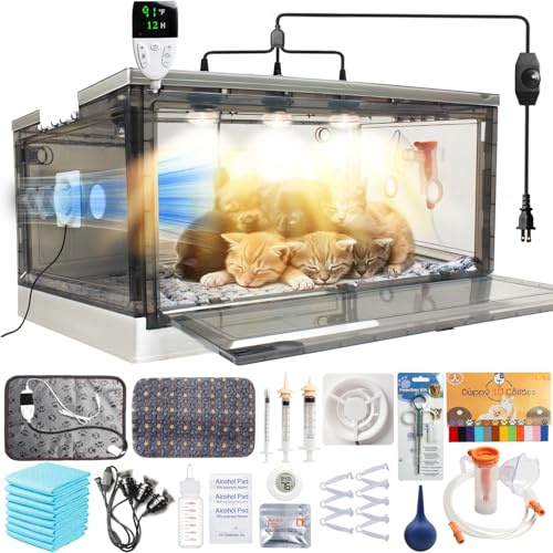 Puppy Incubator with Heating and Fan, Ideal Incubator for Puppies and Kittens, Ensures Good Ventilation and Temperature Control for Newborn Pet (85L with Fan)