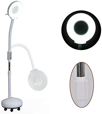 Magnifying Glass,8X Clip Floor Standing Lamp,360°Swivel Base Adjustable Arm with Gooseneck Reading Magnifying Glass- for Beauty, Salon, Tattoo, Nail, Dental, Reading and Skincare