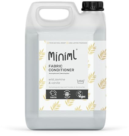 Miniml Natural Fabric Softener & Conditioner 5L Refill - Wild Jasmine & Vanilla Scented Natural Fabric Softener for Sensitive Skin - 100% Vegan & Cruelty Free (250 Washes)