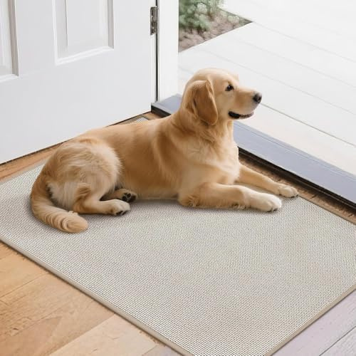 Mizuosre Fußmatte Innen Waschbar, rutschfest Fussmatte Innen Dünn Schmutzfangmatte Innen Türmatte Outdoor, Eingangsteppich mit Wasserabsorbierenden für Innen, Außen, Hund & Haustür, Beige, 80x120cm