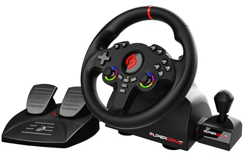 SUBSONIC - Superdrive 220 RS-X Steering Wheel - Dual Joystick LED Racing Wheel with Gear Shifter, Pedals and Paddle Shifters - 22 cm Diameter, 180° Rotation. For Switch 2 / Switch, PS4, PC and Xbox