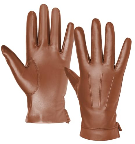 Harssidanzar SM052UK - Guantes de cuero para hombre con pantalla táctil y forro de cachemira, Pantalla táctil camello, 90
