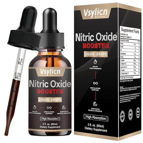 Nitric Oxide Booster - 60ml High Strength Liquid Drop with L-Arginine & L-Citrulline - Nitric Oxide Capsules Substitute for Men & Women - Supports Circulation, Endurance & Recovery - Hebal and Vegan