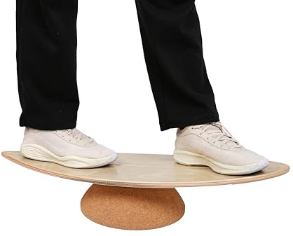 PRO 11 WELLBEING Wooden Balance Board with Cork Roller and Half Dome Stand