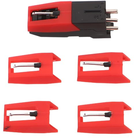 Cartucho y Aguja para Tocadiscos, Reemplazo Rojo, 1 Juego | Mantenimiento de Reproductor de Vinilo, Plástico y Metal, para Reparación Personal o Profesional, Accesorios