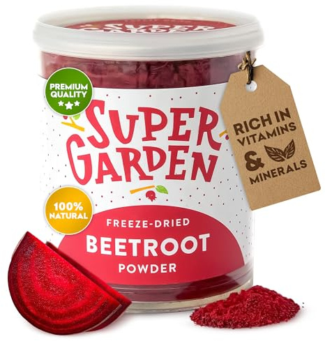 Super Garden Rote Beete Pulver Gefriergetrocknet - 100% Natürlich & Vegan ohne Zusätze - Nährstoffreich für Smoothies, Shakes & Backwaren - Aus Europäischem Anbau