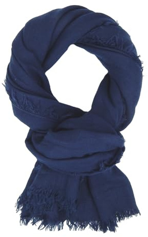 Ella Jonte Schal blau breiter Herrenschal Herbst Winterschal Tuch Rundumfransen
