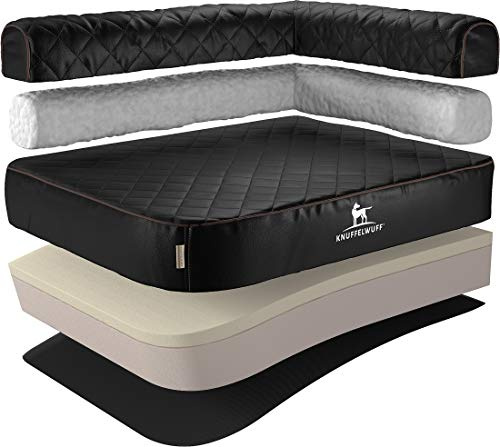 Knuffelwuff Orthopädisches Eck Hundebett Winslow aus Laser-gestepptem Kunstleder XXL 120 x 80cm Lehne Rechts Schwarz - Abnehmbarer Bezug - leicht zu reinigen - für große, mittelgroße und kleine Hunde