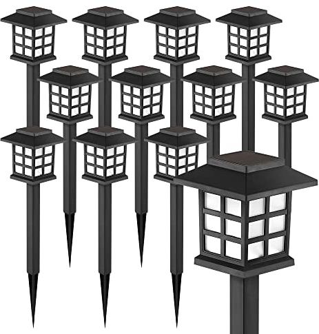 GIGALUMI Solar Lights Outdoor Garden, 12 Pack Solar Powered Pathway Lights, Waterproof for Landscape, Path, Yard, Patio, Driveway,Pathway,Warm White