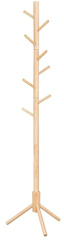 VASAGLE Garderobenständer, Kleiderständer aus Massivholz, Garderobe in Baumform, 8 Haken, 3 verstellbare Höhen, für Kleidung Hut Tasche, Wohnzimmer Schlafzimmer Büro, naturfarben RCR004N01
