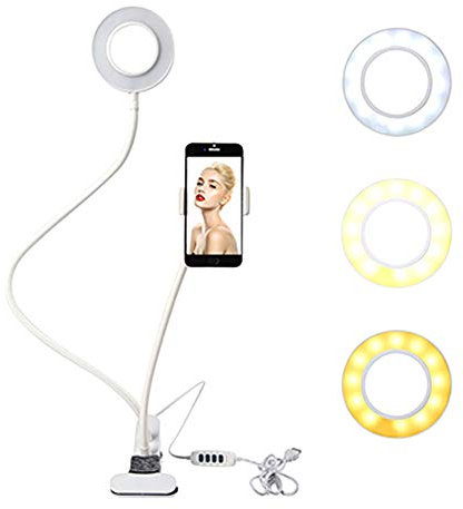 NANANA LED Luz Anular con Soporte, Portátil Selfie Ring Light 360 ° Soporte de Mesa de Brazo Largo Luz de Relleno LED Luz admisible para Youtube Maquillaje Fotografía[Opción Multiple],Blanco