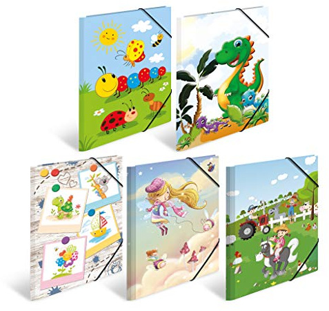 HERMA 19793 Sammelmappen A3 Kindergarten Sortiment, 10 Stück, Kinder Eckspanner-Mappen aus Pappe mit Innendruck & Gummizug, stabiles Einschlagmappen Set aus Karton für Jungen & Mädchen