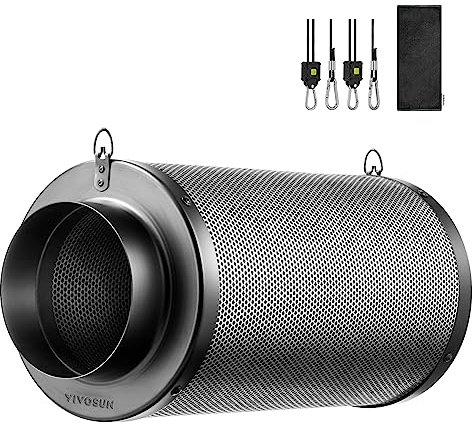 VIVOSUN Filtro Aria al Carbone da 4 pollici Controllo odore con Carbone Vergine Australiano per Ventola in linea, Tenda da Coltivazione Smelliniss Scrubber, Prefiltro incluso, flangia Reversibile