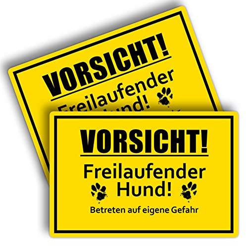 STROBO 2 Stück Vorsicht! Freilaufender Hund! Hinweisschild | Stabile 3mm Hartschaumplatte als 30x20cm Schild mit UV-Schutz für den Außenbereich