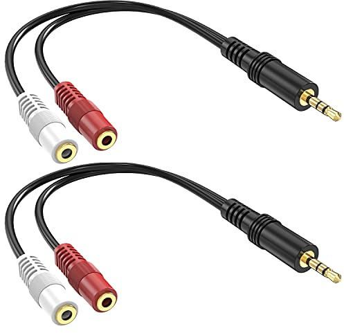 RFAdapter 3.5mm Stereo to Dual Mono Cable, 2 Pack 6inch 1/8 TRS Male to 2 TS Mono Female Adapter Gold-Plated Connector Audio Y Splitter Cord for Headphone, Speaker