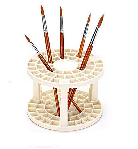 tooloflife Künstlerpinselhalter, 49 Löcher, Aquarell-, Ölfarbenpinselhalter, rund, Kunststoff, weiß, Pinselständer, Bleistift, Make-up-Pinsel-Organizer