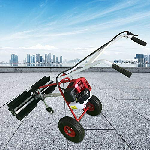 43 cc Barredora de mano Máquina Gasolina Motor Escoba Superior 1,25 kW, Cepillos universales intercambiables de 600 mm para la limpieza de aceras y caminos