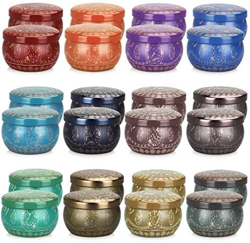 Yinuo Candle Leere Kerzendosen 24 Pcs, Kerzengläser Kerzen Selber Machen Set Diy Set, Durchmesser 6,35 cm, Exquisite Muster für Die Kerzenherstellung
