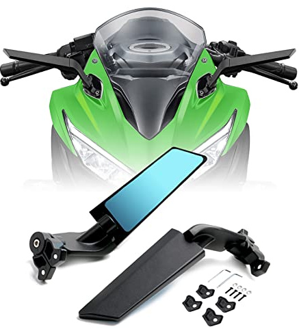 PACEWALKER Motorcycle Adjustable Aluminum Rearview Mirror Wind Wing Mirror Compatible with 2018-2022 KAWASAKI Ninja 400 650 ZX10R ZX6R ZX-636 Honda Suzuki(Anti-glare lens)