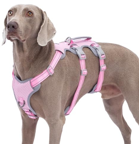 Huntboo Imbracatura a prova di fuga, imbracatura per cani antiscivolo a prova di fuga, imbracatura completamente riflettente con maniglia, traspirante, regolabile per cani di media taglia