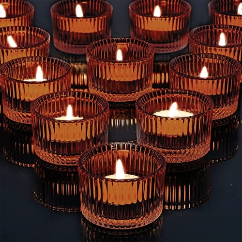 12er Set Teelichtgläser - Teelichthalter rund - Ideal für Teelichter, Kerzen und als Behälter, Windlicht für Geschenk, Aromatherapie, Hochzeit, Party, Deko, Wohnaccessoire(Latte-Braun)