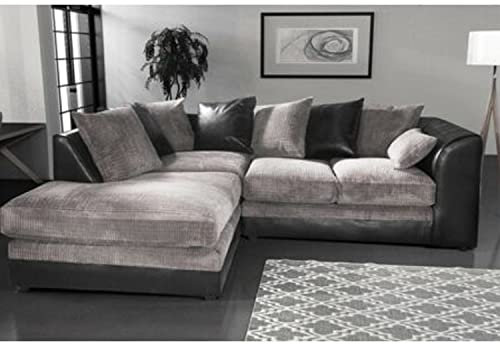 New Luca Black and Grey Fabric and Leather Corner sofa | 3-4 Seater Corner Sofa (Left Hand Facing)
