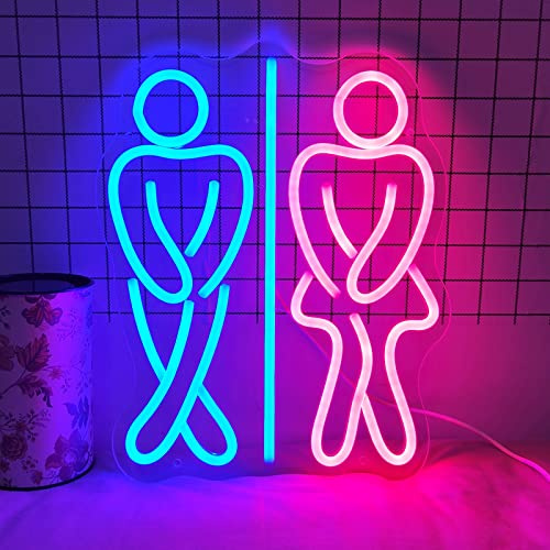 Insegna al neon a LED con oscuramento remoto della toilette, luci al neon personalizzate per bagno WC maschio sinistro femmina destro, illuminazione artistica per la decorazione murale,35x28cm
