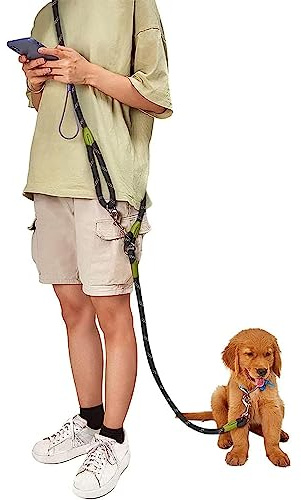 Hands Free double ended lead for dogs 7.5ft Rope Dog lead for Two Dogs Reflective for Large Medium Small Dogs Walking, Jogging and Running Black (Black, Single Dog)