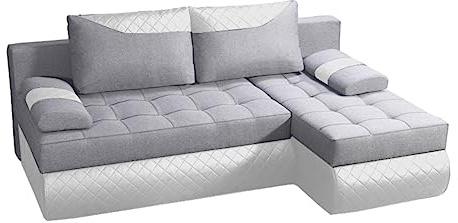 BROMARKT Ecksofa mit Schlaffunktion Sofa mit Bettkasten Hellgrau Rechts | Wohnlandschaft Eckcouch Freistehend Couch Polstercouch Schlafcouch Stauraum 200 cm Breite 4 Sitzer Schlafsofa