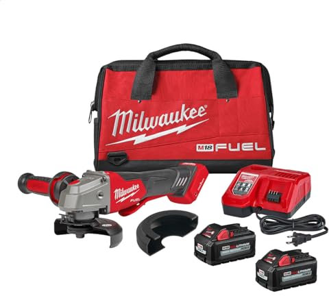 Milwaukee 2882-22 M18 FUEL - Amoladora de frenado inalámbrica sin escobillas de iones de litio de 4-1/2 pulgadas / 5 pulgadas con interruptor de paleta sin bloqueo con kit de una llave (6 Ah)
