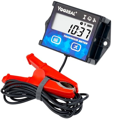 YOOREAL Digitaler Drehzahlmesser Betriebsstundenzähler Wartungserinnerung | mit Clips，Hintergrundbeleuchtung,eingebauter Batterie,Wasserdicht für Rasenmäher,Motorräder und andere Benzinmotor