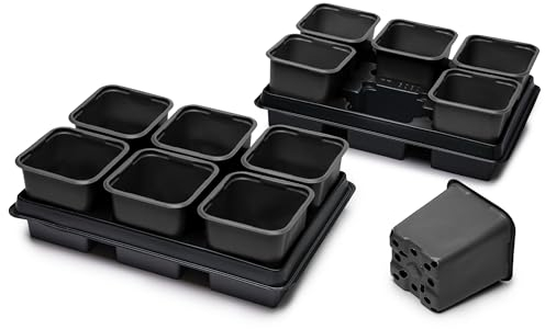 Garronda Kit di Coltivazione Vasi di Coltivazione con Sottovasi per Piante in Interni GD-0064 (Nero; Quadrata; 2 Pezzi, 27x18 cm)