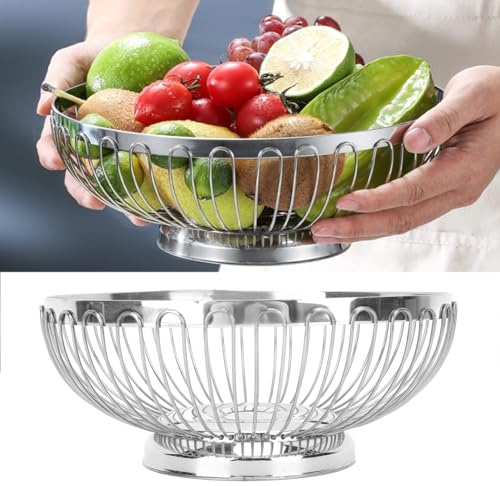 BFYDOAA Stainless Steel Wire Fruit Bowl Modern Countertop Fruit Basket Bowl for Hold Fruits,Vegetables,Snacks,Breads(22CM)