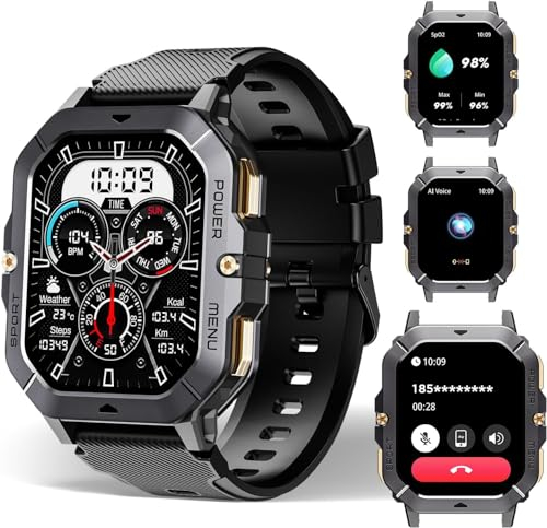 OBA Orologio sportivo OUKITEL BT101 da uomo, 2,02 pollici, 100 modalità sportive, impermeabile 5 ATM, 410 mAh, notifiche, cardiofrequenzimetro, contapassi, tracciamento attività, microfono, nero