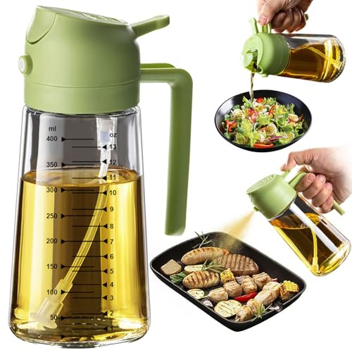 TrendPlain Spruzzino Olio per Friggitrice Aria 470ml, Dosatore Olio 2 in 1, Oliera Spray per Cucina, Insalata e Aceto, Accessori Cucina senza BPA (Verde)