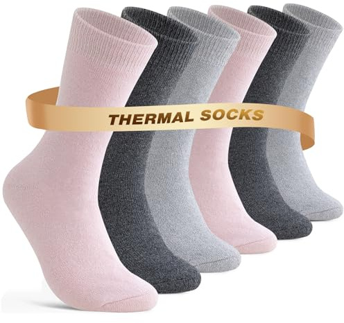 Niorasen Chaussette Chaude Femme, Thermiques Chaussette en Laine et Coton, Épaisses Douces, Le Cadeau de Noël pour Femme 35-38 39-42 6 Paires
