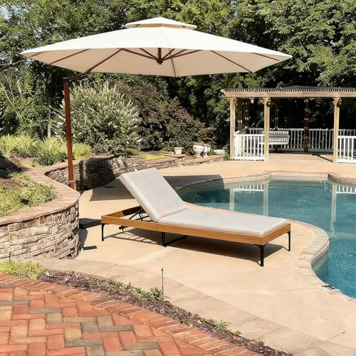 PURPLE LEAF 1 Piece Outdoor Chaise Lounge Aluminum Adjustable Patio Lounger Chair with Cushion Reclining Beach Daybed for Poolside Balcony Deck Backyard, Teak