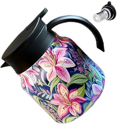 Théière isotherme avec passoire, 800 ml, isotherme, motif floral, en acier inoxydable, pour infuser, filtrer et verser