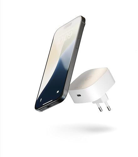 Zens Wireless Charging EU Power Adapter, Caricatore Wireless MagSafe e Qi da 15 W per iPhone Air/17/16/15/14/13/12 e AirPods, Porta USB-C da 18 W Inclusa, Bianca