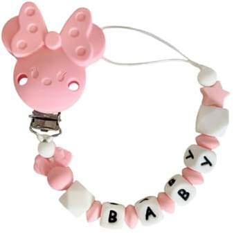 maus Silikon Schnullerkette mit Wunschname – Maus Motiv mit Stern – Personalisierter Schnullerhalter – BPA-frei & Handgemacht – Perfektes Babygeschenk zur Geburt oder Babyshower (Rosa)