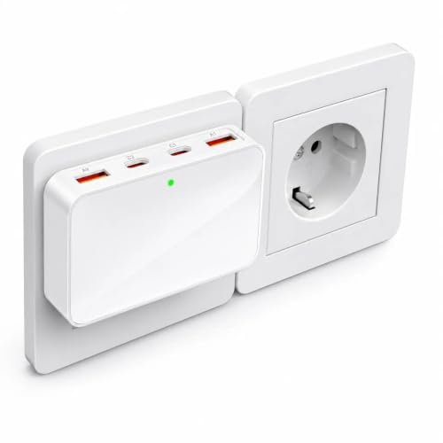 VPSUN USB C Ladegerät,Flachstecker PD65W+USB-A 10W(White, 65W) | USB Mehrfachstecker Ladestation mit 4 Ports,Reise Schnellladegerät USB C für Laptop,MacBook ,iPhone,Samsung,Huawei.