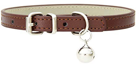 PSPORT Collare Marrone XS per Cane con Campanellino, Collare in Pelle PU per Gatto con Campanellino, Morbido Collare Regolabile con Fibbia per Cagnolini di Taglia Piccolissima, XXS, Extra Piccola, per