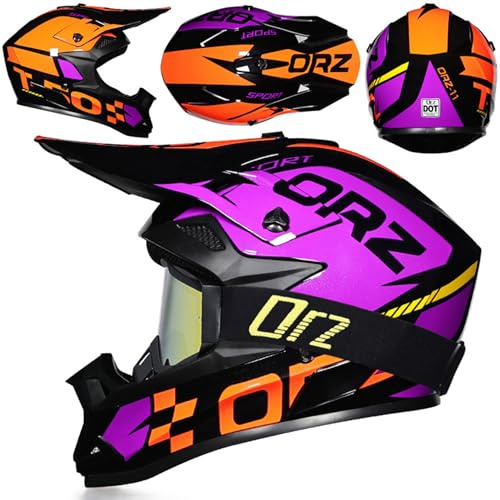 MODRYER Casco De Motocross para Hombre Mujer Casco Todoterreno ATV con Gafas Casco De Motocicleta ECE De Cara Completa para Carreras MX Motos De Nieve Y Motos De Cross,Purple~4-S