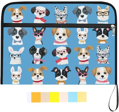 WEBEEDY Fächermappe A4 mit 13 Fächer Hundetatzen-Motiv Dokumentenmappe erweiterbar mit Reißverschluss,12 Farbetiketten Dokumenten-Organizer Für Fotos Briefe Rechnungen Und Papiere Zurück zur Schule