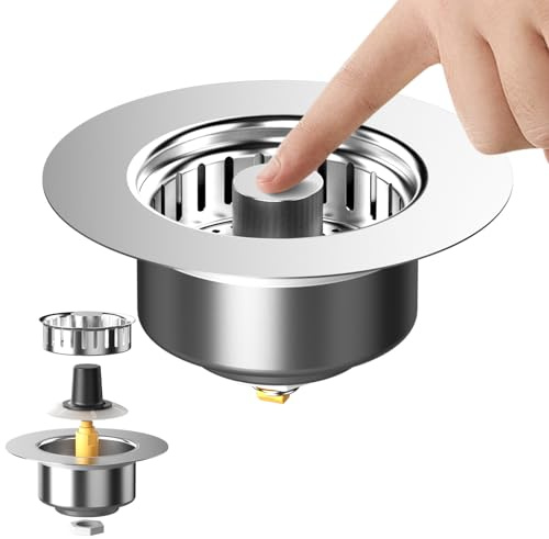 Küchen Spülbecken Stöpsel 3-in-1 Abflusssieb 71-85 mm Pop-Up Abflussstopfen | Küchenspüle Spülbecken Bohrung Küche Spüle Sieb Stecker Anti-Clogging und Geruchsverhinderung Universell für KüchenspüLe