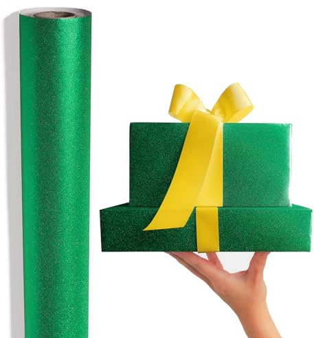 ZYOOO Geschenkpapier Grün,43cm x 3m Weihnachtsgeschenkpapier,Glitzernde Weihnachts Geschenkpapier für Geburtstag Weihnachten Neujahr(1 Rolle)