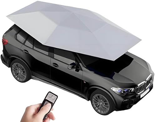 HTDRE Cochera automática para Coche, toldo Impermeable con Mando a Distancia, sombrilla Plegable para Coche, para aparcamientos al Aire Libre, Color Plateado, 4,5 m